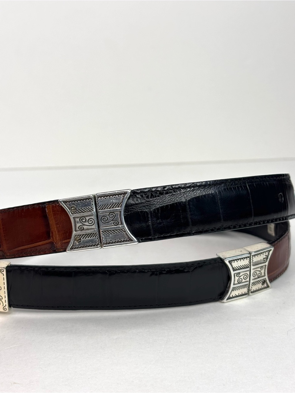 Vintage Brighton Reversible Croc-Embossed Leather Belt Brown Black B40155 30 / M - Picture 7 of 11